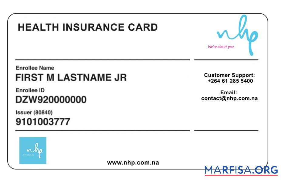 Blank Namibia health insurance card example